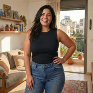 גופיה אנגורה לנשים ללא שרוול גזרת צוואר מעוגלת