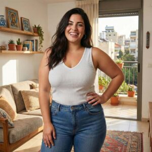 גופיה אנגורה לנשים ללא שרוול גזרת צוואר מעוגלת-U או V