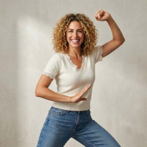 גופיה אנגורה לנשים עם שרוול קצר ותחרה גיפור